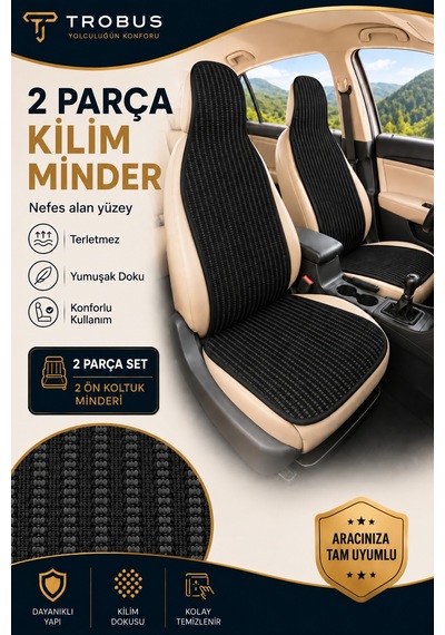 Ford Ranger 2012-2018 Üniversal Örme Ön 2 Parça Minder Terletmez Kaymaz Taban Siyah