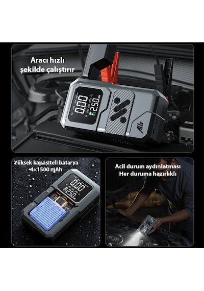 Turbo Kablosuz Akü Takviye Seti Ve Oto Kompresörü Lastik Şişirme Akü Takviye Seti