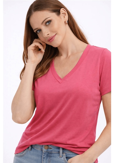 Fashion Friends V Yaka Fuşya Kadın Bluz 26y0144k1