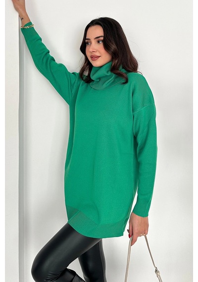 Asprin Fashion Degaje Yaka Triko Bluz Yeşil + Hediye Kolye Yeşil