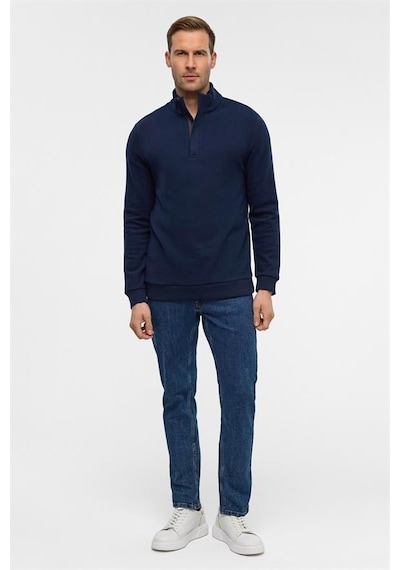 Süvari Lacivert Regular Düz Polo Yaka Sweatshirt Lacivert