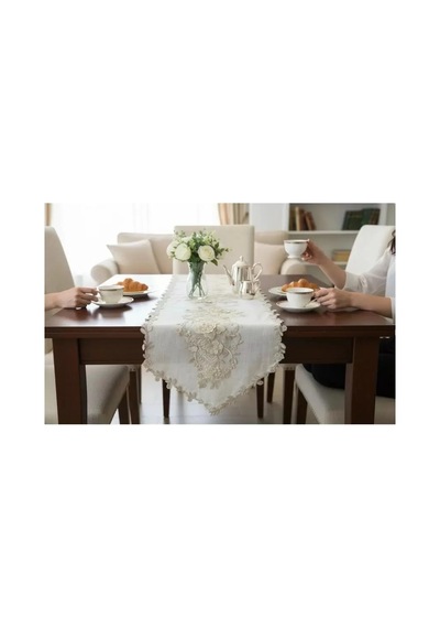 Simella Altın Simli İşlemeli Masa Runneri 50x140 Cm Şık Masa Dekoru Çok Renkli