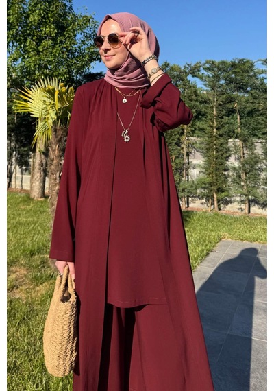 Rabia Şamlı Yaren Üçlü Takım Bordo Çok Renkli