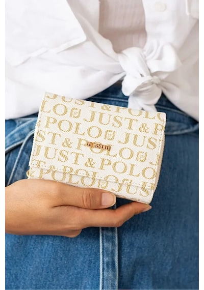 Just Polo Kadın Baskılı Fermuarlı Şık Cüzdan Shopper Krem