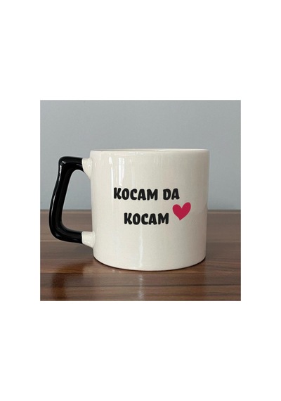 Kocam Da Kocam Baskılı Siyah Kulplu Prime Kupa - Sevgililer Günü Hediyesi Bardak Fincan Mug Prime Kupa - Siyah Kulp