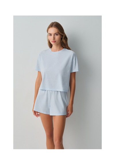 Suwen Daily Şort Pijama Takımı Wsh10910031996 Mavi Melanj