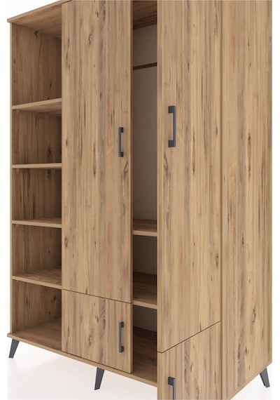 Kronos Dolap 6 Raflı 4 Kapaklı Tek Askılı 132x59x195 Çam-çam/çam Çam