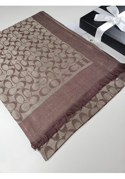 Miorel Scarfs C Desen Çift Taraflı Kaşmir İpek Şal 4 Mevsim Pamuk Şal Koyu Kahve