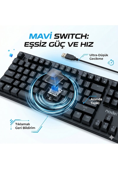 Blue Switch Mekanik Rgb Gaming Klavye Türkçe Q 104 Tuş Keycaps Dayanıklı Bilek Destekli Rgb Aydınlatma Oyuncu Klavyesi Kablolu