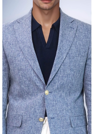 Koyu Mavi Keten Dokulu Gold Renk Metal Düğmeli Slim Fit Erkek Blazer Ceket - Wessi Navy Blue