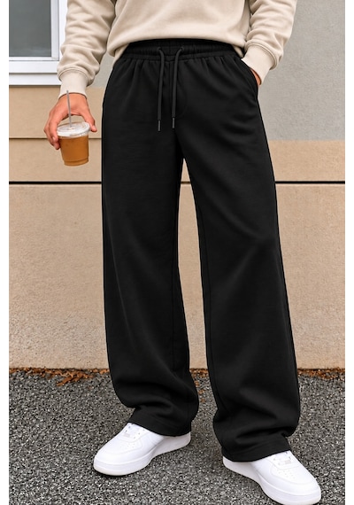 Tarz Cool Erkek Oversize Baggy Fit Eşofman Altı %100 Pamuk 3 İplik Şardonlu Bol Paça Rahat Kesim Siyah