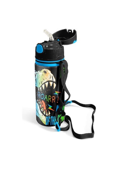 Coral High Kids Gri Dinozor Desenli Pipetli Alüminyum Matara 600 Ml 11944