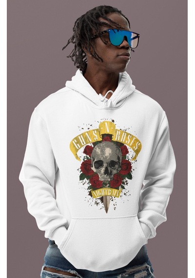 Sevbano Tasarım Guns N' Roses Rock Metal Baskılı Unisex Oversize Müzik Gr beyaz