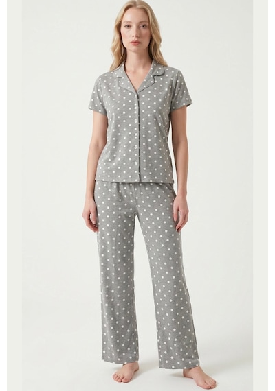 Relax Mode Kadın Gri Viskon Gömlek Pijama Takımı - Lb1002r