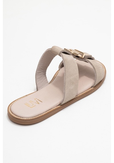 Luvishoes Luvi Shoes Sveta Bej Süet Tokalı Hakiki Deri Kadın Terlik Bej