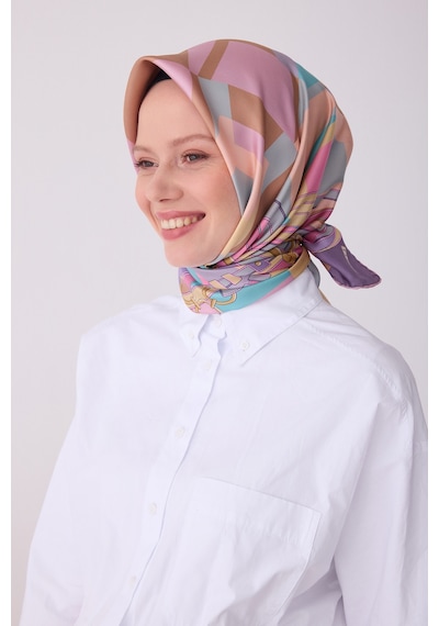 Belli Obje Desen İpek Twill Eşarp - 2026 İlkbahar-yaz T 4300 Latte