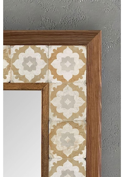 Oscar Stone Decor Masif Çerçeveli Mozaik Taş Mermer Ayna 33x33 Cm Seramik Desenli Sarı Ayna Ayn-107 Diğer