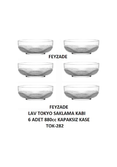 Feyzade Tokyo Saklama Kabı 6 Adet 880cc Kapaksız Kase Karışık