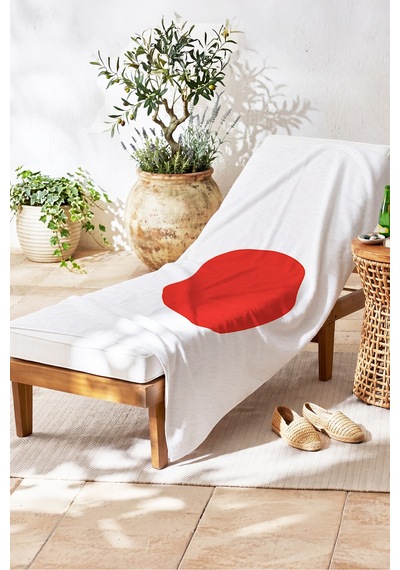 Japon Bayrağı Minimalist Plaj Havlusu - Kırmızı Beyaz Marine Havuz Deniz Banyo Sahil Örtüsü Donuk Zambak