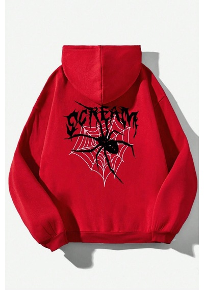 Scream Baskılı Oversize Sweatshirt Kırmızı