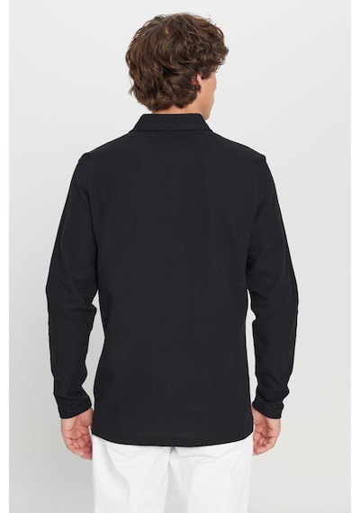 AC&Co / Altınyıldız Classics Erkek Sıyah %100 Pamuk Slim Fit Dar Kesim Polo Yaka Jakarlı Triko Tişört SIYAH