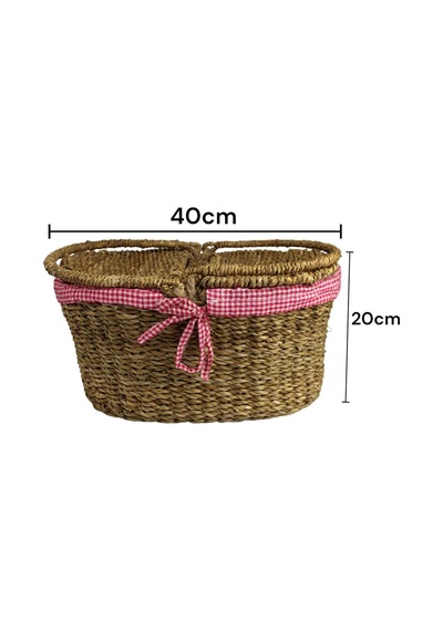 Hasır Rattan Örme Sepeti Oval Ekoseli 18767 Sku: Smgstk139bd03d1e Açık Mavi