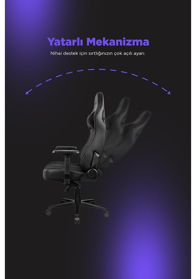 Knight Series Premium Siyah Oyuncu Koltuğu, Geriye Yatılabilir, Ayarlanabilir Kolçak Çok Renkli