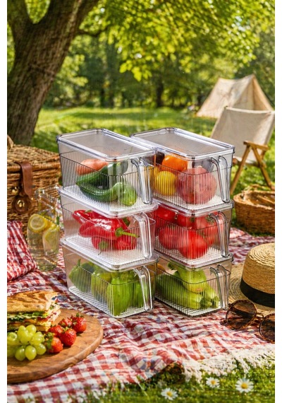 6 Lı Piknik Saklama Seti Kapaklı Şeffaf Gıda Kabı Et Sebze Köfte Uyumlu Gri