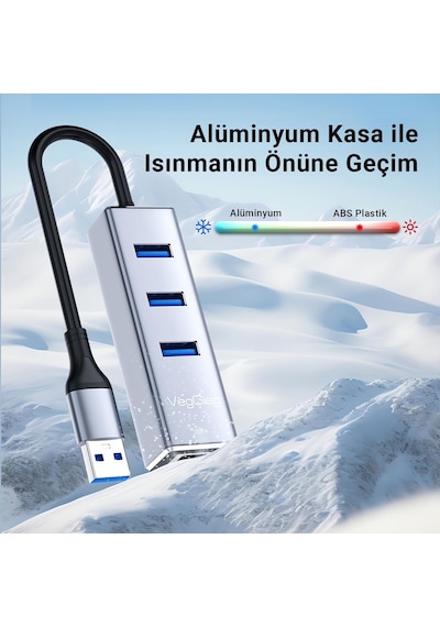 VegGieg Usb Ve Type-C Gigabit Ethernet Adaptörü 3 Port Usb 3.0 Çoklayıcı Hub