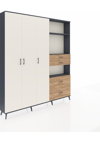 Arges Dolap 12 Raflı 4 Çekmeceli Tek Askılı 220x30x243 Antrasit-aytaşı/çam Aytası/atlas Çam Arges Dolap 12 Raflı 4 Çekmeceli Tek Askılı 220x30x243 Antrasit-aytaşı/çam Aytası/atlas Çam