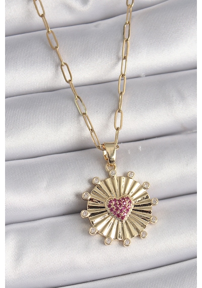 Utterly Good Kadın Kolye 316l Çelik Gold Kalp Madalyon Pembe Zirkon Taşlı Metalik 86634098