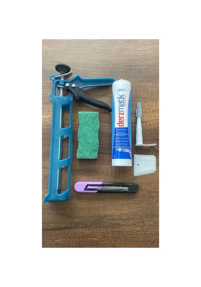 Adnoss Profesyonel Set 450gr Derz Silikon Tabancası, Maket Bıçağı, Sünger, Beyaz
