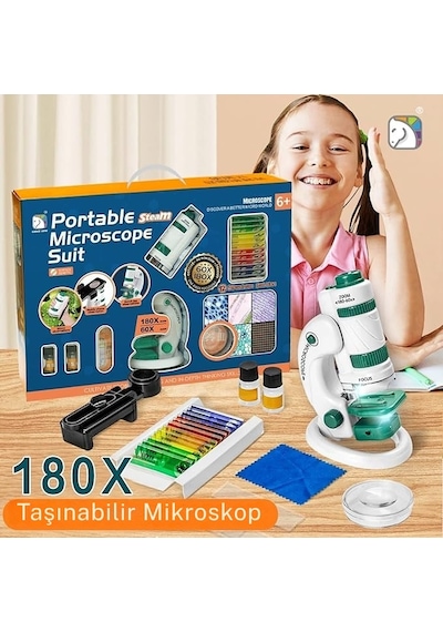 Monozone Dijital Mikroskop Seti 60-180x Büyütme El Mini Eğitici Çocuk Mikroskobu 21 Parça Eğitici Set