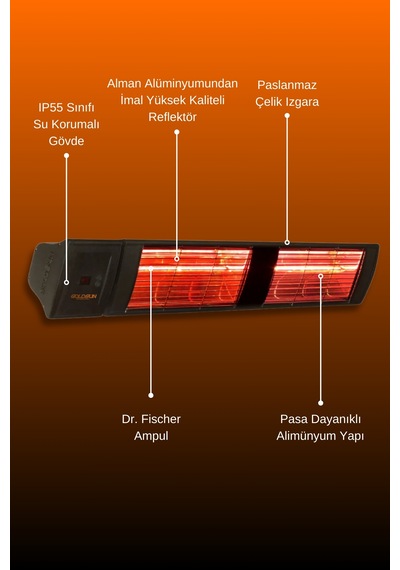Supra Plus 3000 Watt Gss30p Kumandalı Suya Dayanıklı Elektrikli İnfrared Isıtıcı-siyah