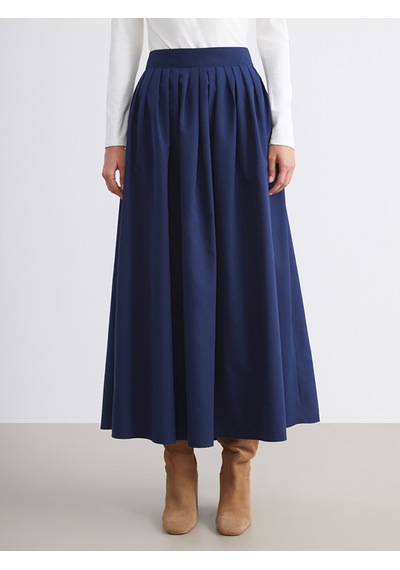 Lcw Modest Lacivert Beli Fermuarlı Pileli Kloş Etek