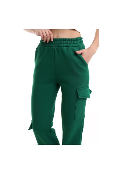 Winmoda34 Kadın Jogger Kalın 3 İplik Yandan Cepli Kargo Eşofman Altı Yeşil
