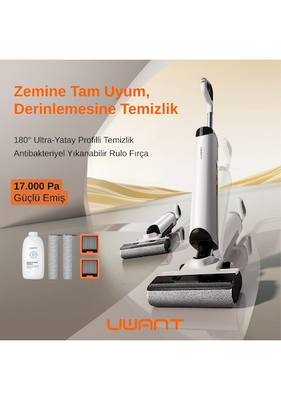 Uwant  D500  Vakum + Mop Kendini Temizleme Özellikli 17.000Pa Islak Kuru Şarjlı Süpürge