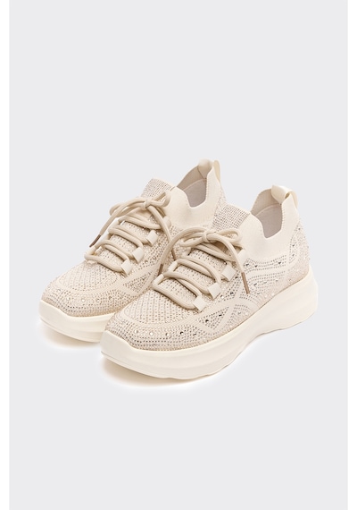 Derinet Comfort Taban Taşlı Kadın Sneaker Bej Bej