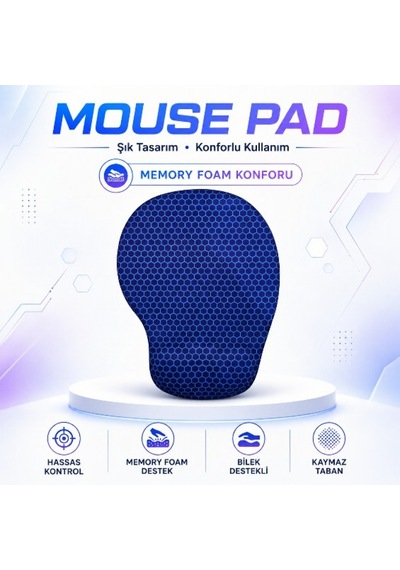 Black Flex Dijital Baskılı Memory Foam Ergonomik Bilek Destekli Petek Sax Mause Pad