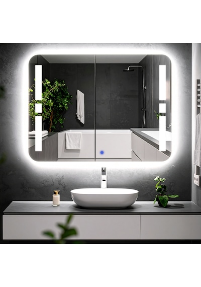 Selyn Beyaz Led'li Lazer Kumlamalı Lavabo & Banyo Aynası Dokunmatik Sensörlü 65 X 90 Cm