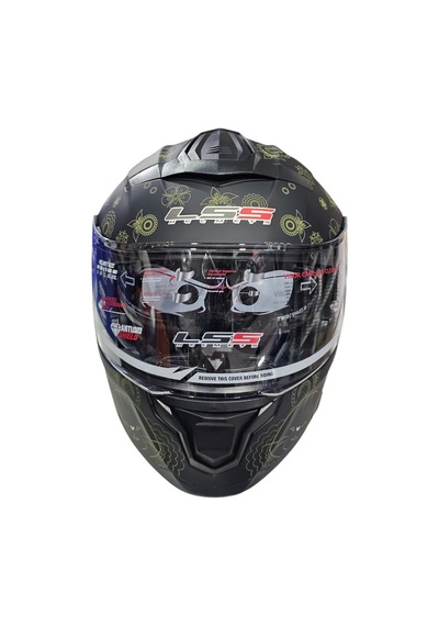Çene Açılır Kask Ls5 Mat Siyah Kedi Grafikli Xl-4588 Mat Siyah Gold Sarı