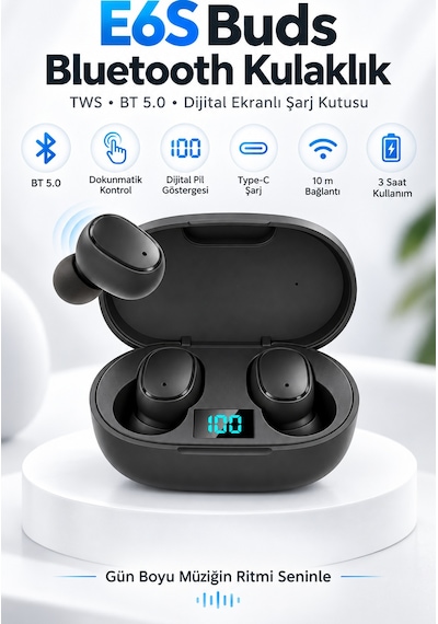 E6s Buds Kablosuz Kulakiçi Taşınabilir Bluetooth Kulaklık