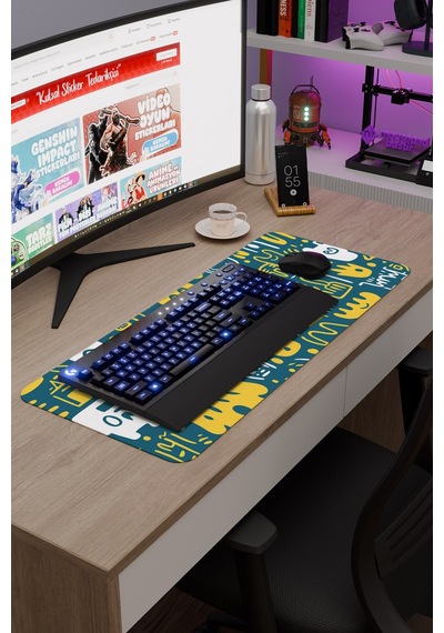 İllüstrasyon Kaymaz Dikişli Kauçuk Oyuncu Mousepad V2 - 70x30 Xl Gaming Mouse Pad Fare Altlığı