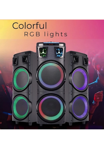 Büyük Boy Kablosuz Hoparlör 200w Çift Kablosuz Mikrofonlu Karaoke Bluetooth Speaker Şarjlı Partybox
