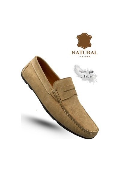 Sermoda Erkek Loafer - Hakiki Deri Rok Loafer Erkek Ayakkabı Süet Bej