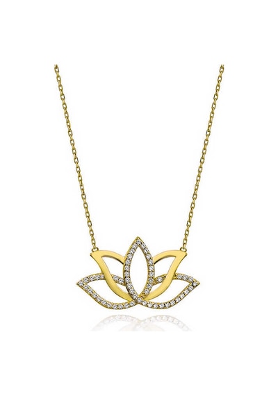 Gümüş Gold Lotus Çiçeği Kadın Kolye Altın
