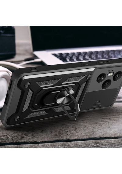 Nourthkiingdom Honor 400 Pro Kılıf Magnetik Standlı Kamera Korumalı Zore Sürgülü Vega Kapak - Mavi Mavi