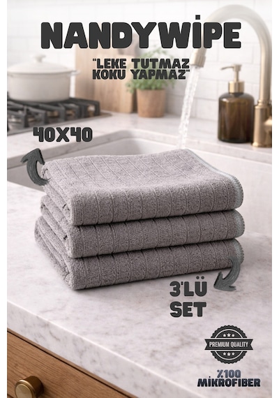 Nandywipe 3 Lü Mikrofiber Temizlik Bezi 40x40 Cm Leke Tutmaz, Süper Emici Çok Renkli