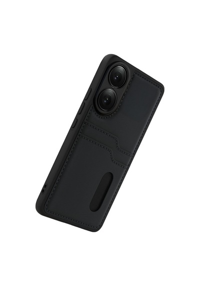 Oppo A38 Uyumlu Sara Kartvizitli Deri Kılıf - Siyah