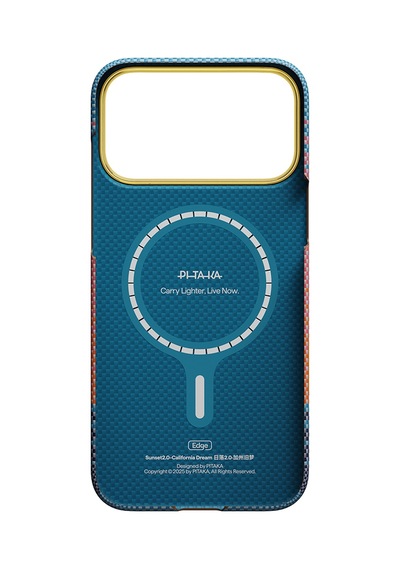 Apple iPhone Uyumlu 17 Pro Max Kılıf M-safeli Aramid Fiber Pitaka Sunset 2.0 California Dream Serisi Turuncu-mavi Turuncu - Mavi